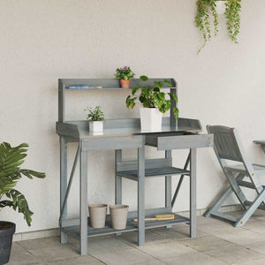 vidaXL Potting Bench with Shelves Grey Solid Fir Wood