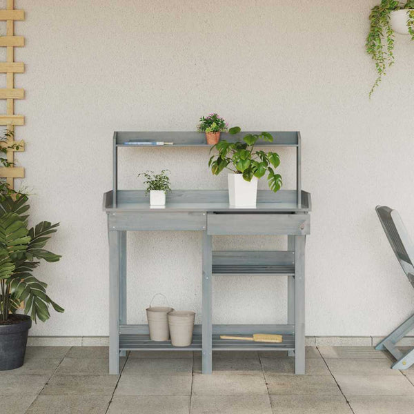 vidaXL Potting Bench with Shelves Grey Solid Fir Wood