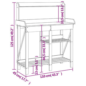 vidaXL Potting Bench with Shelves Grey Solid Fir Wood