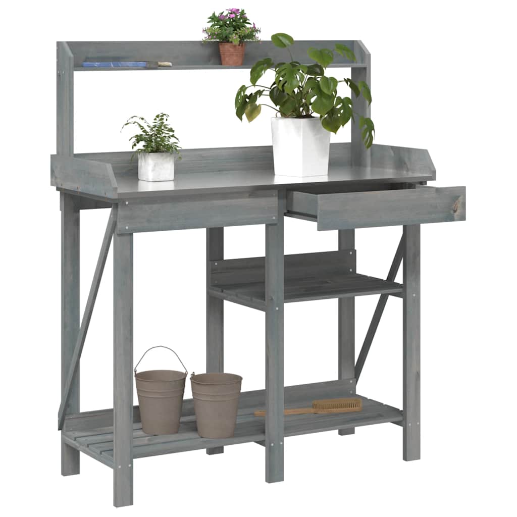 vidaXL Potting Bench with Shelves Grey Solid Fir Wood