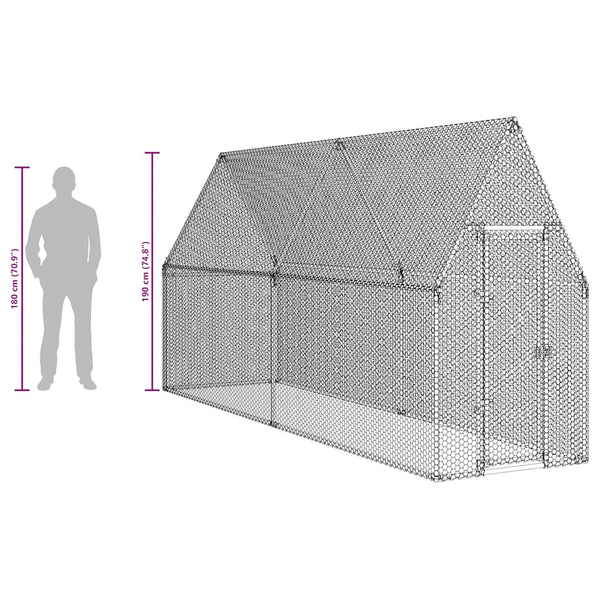 vidaXL Chicken Coop Silver 400x100x190 cm Galvanized Steel