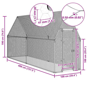 vidaXL Chicken Coop Silver 400x100x190 cm Galvanized Steel