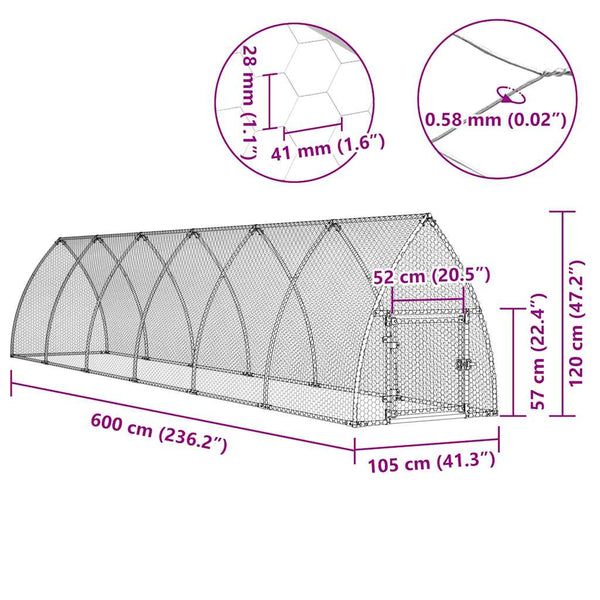 vidaXL Chicken Coop Silver 600x105x120 cm Galvanized Steel