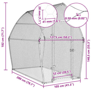 vidaXL Chicken Coop Silver 200x105x182 cm Galvanized Steel