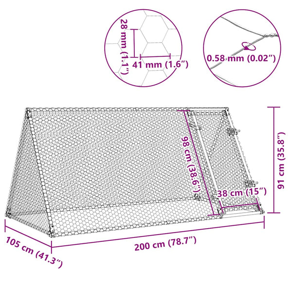 vidaXL Chicken Coop Silver 200x105x91 cm Galvanized Steel