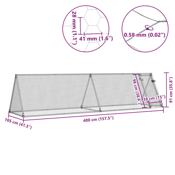 vidaXL Chicken Coop Silver 400x105x91 cm Galvanized Steel