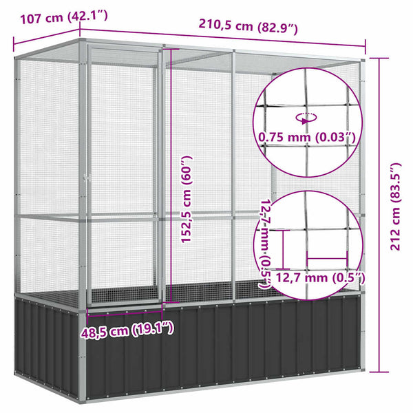 vidaXL Aviary Silver 210.5x107x212 cm Steel