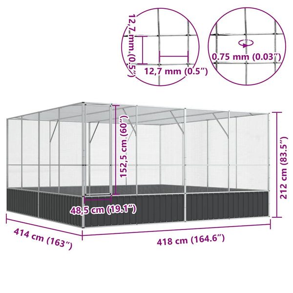 vidaXL Aviary Silver 418x414x212 cm Steel