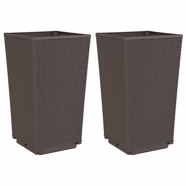 vidaXL Planters 2 pcs Brown 32.5x32.5x57 cm PP
