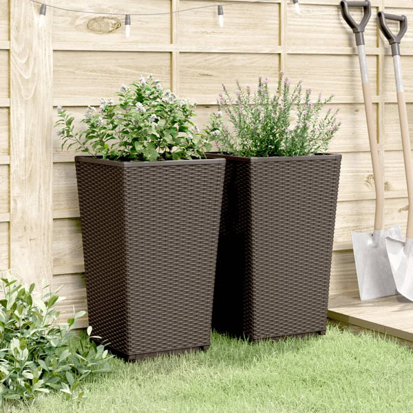vidaXL Planters 2 pcs Brown 32.5x32.5x57 cm PP
