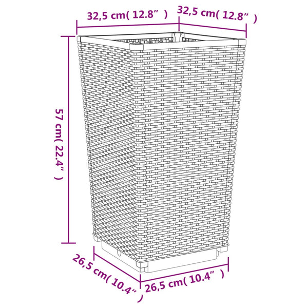 vidaXL Planters 2 pcs Brown 32.5x32.5x57 cm PP