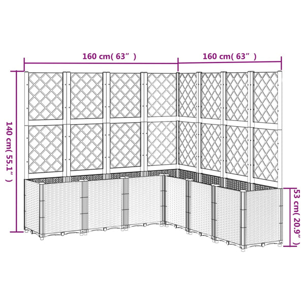 vidaXL Planter with Trellis Black 160x160x140 cm PP