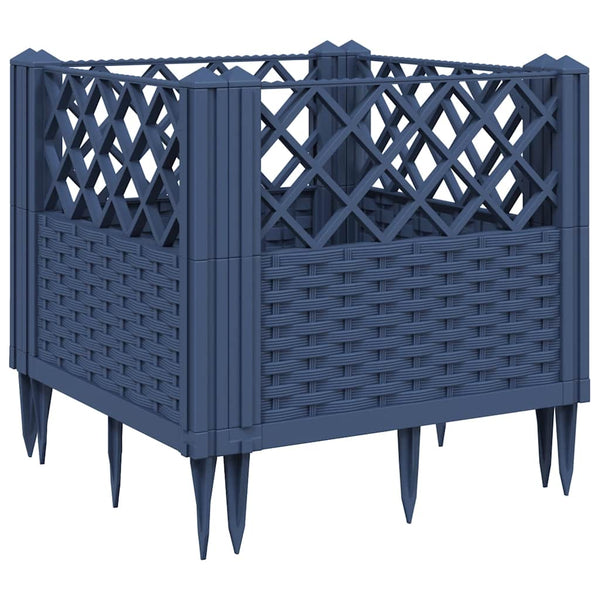 vidaXL Planter with Ground Spikes Blue-Gray 43.5x43.5x43.5 cm PP