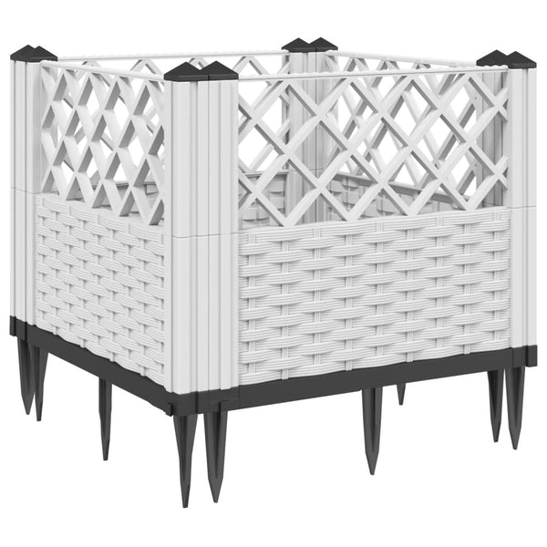 vidaXL Planter with Ground Spikes White 43.5x43.5x43.5 cm PP
