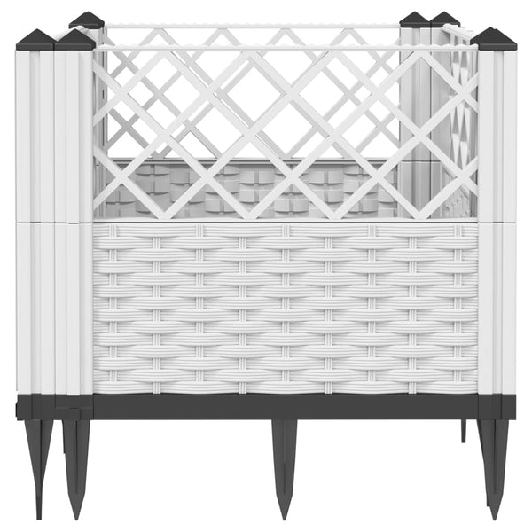 vidaXL Planter with Ground Spikes White 43.5x43.5x43.5 cm PP