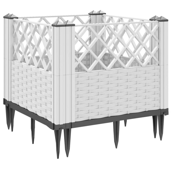 vidaXL Planter with Ground Spikes White 43.5x43.5x43.5 cm PP