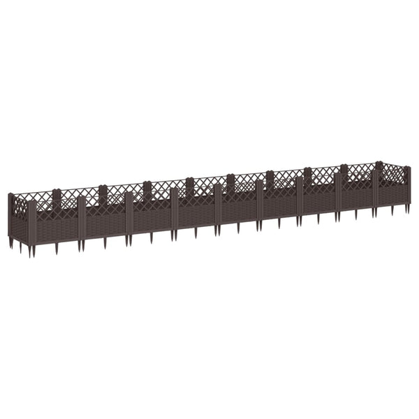 vidaXL Planter with Ground Spikes Brown 363.5x43.5x43.5 cm PP