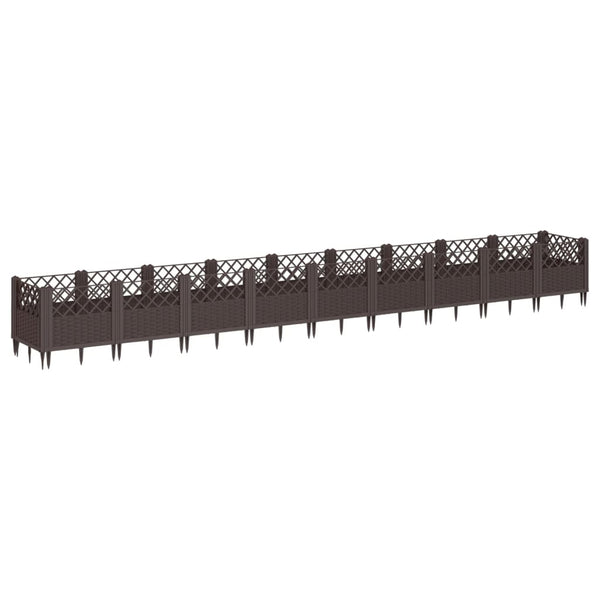 vidaXL Planter with Ground Spikes Brown 363.5x43.5x43.5 cm PP