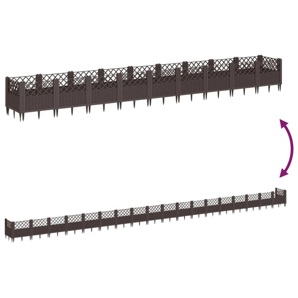vidaXL Planter with Ground Spikes Brown 363.5x43.5x43.5 cm PP