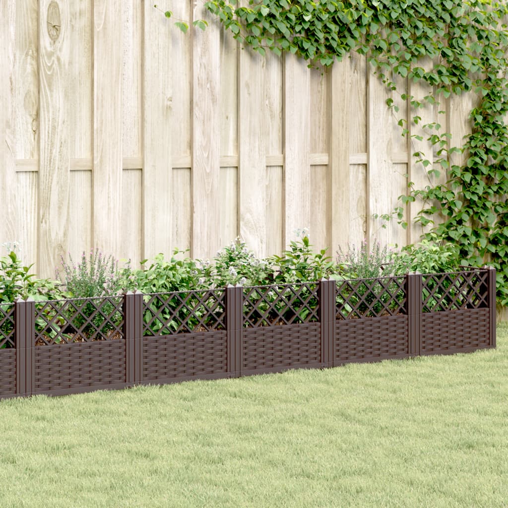 vidaXL Planter with Ground Spikes Brown 363.5x43.5x43.5 cm PP
