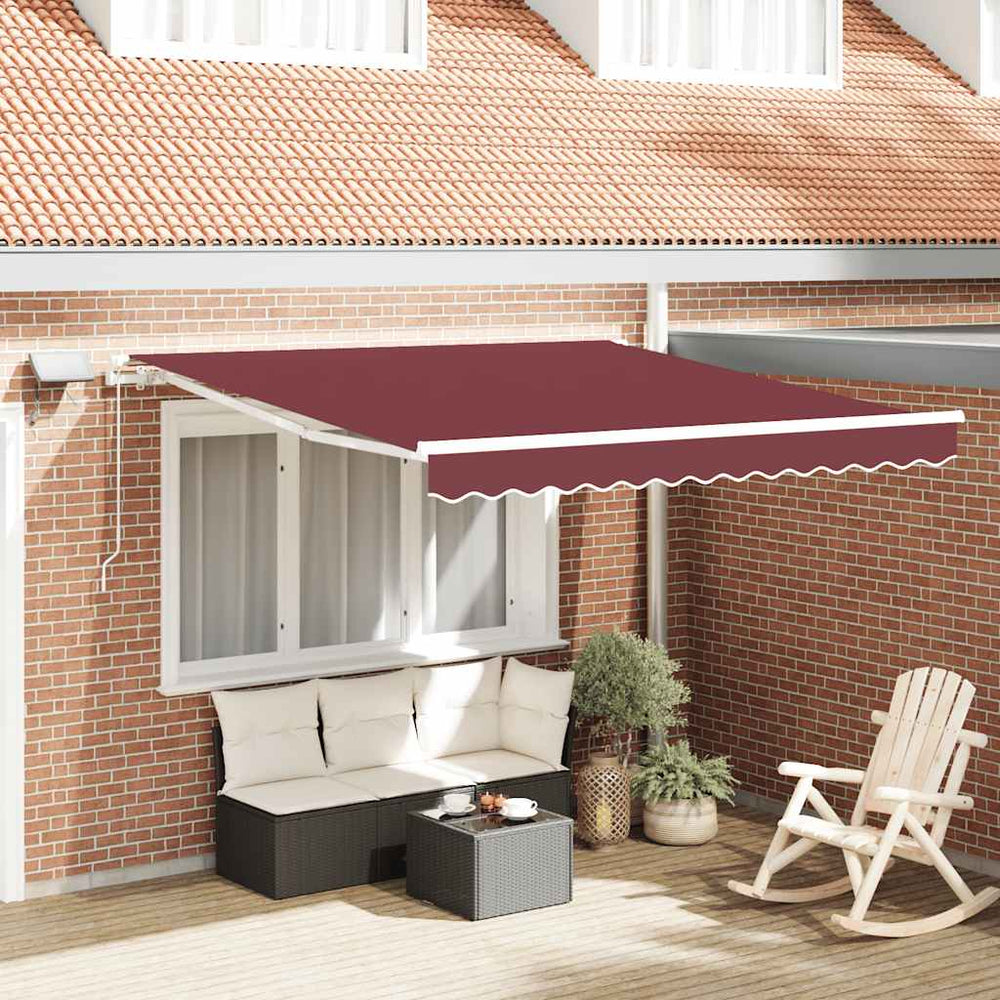 vidaXL Manual Awning with LED Wine Red 300x250 cm