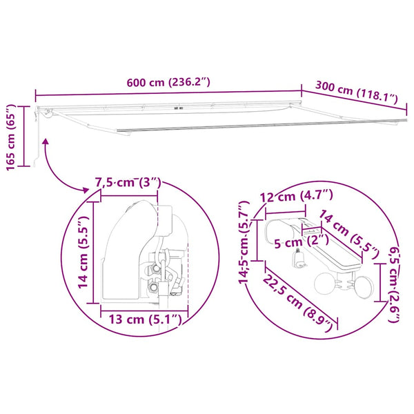 Automatische LED-Markise Weinrot 600x300 cm