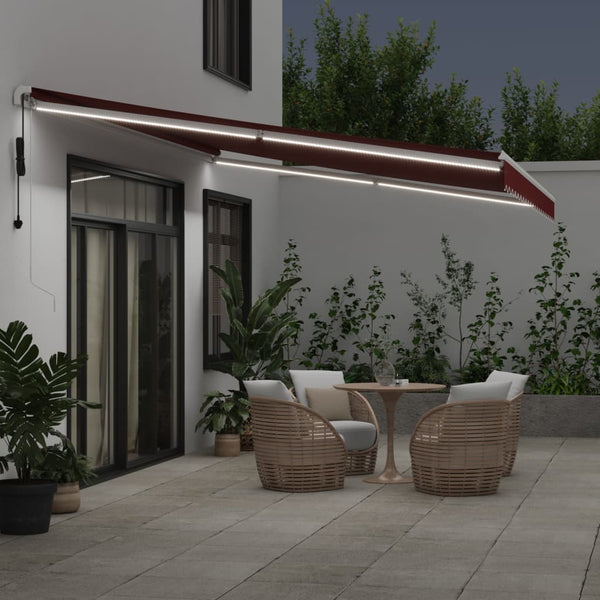 vidaXL Awning Automatic with LED Wine Red 500x350 cm