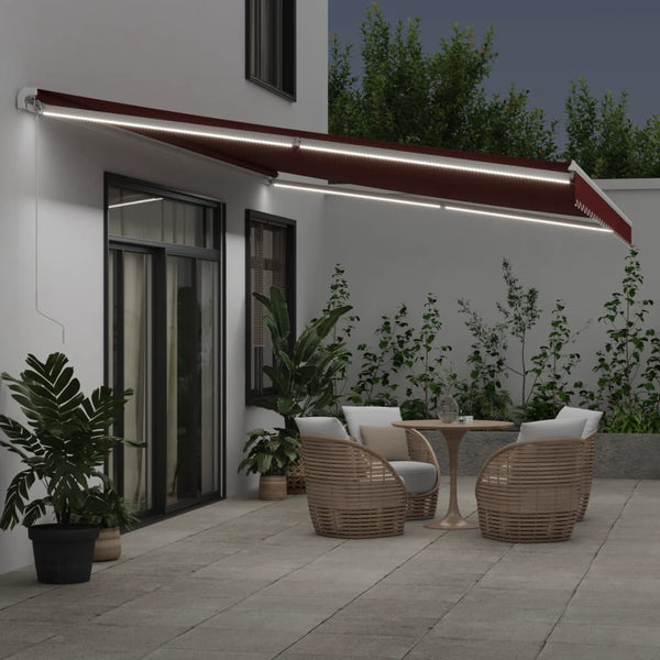 vidaXL Manual Awning with LED Wine Red 600x350 cm