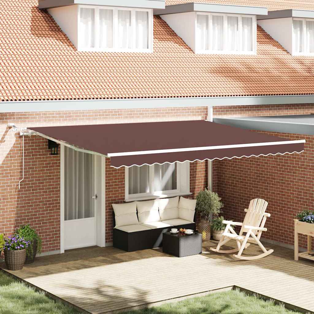 vidaXL Automatic Awning with LED Brown 450x300 cm