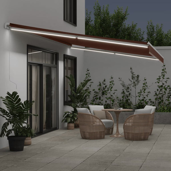 vidaXL Manual Awning with LED Brown 600x350 cm