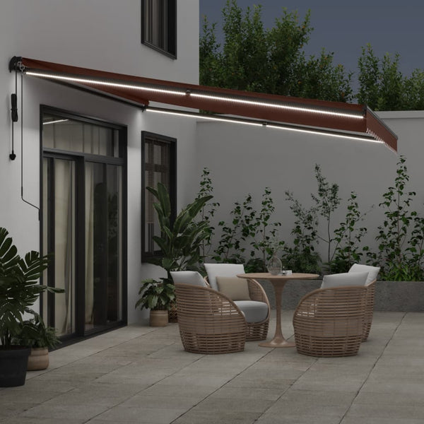 vidaXL Automatic Awning with LEDs Brown 450x350 cm