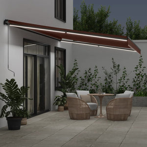 vidaXL Manual Awning with LEDs Brown 600x350 cm