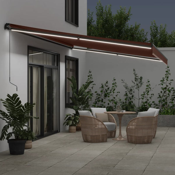 vidaXL Manual Awning with LEDs Brown 600x350 cm
