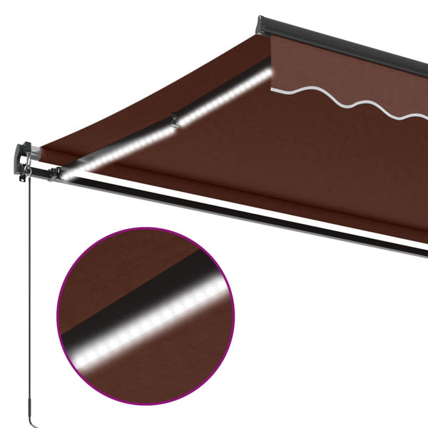vidaXL Manual Awning with LEDs Brown 600x350 cm