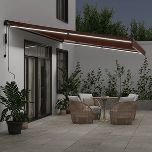 vidaXL Automatic Awning with LEDs Brown 600x350 cm