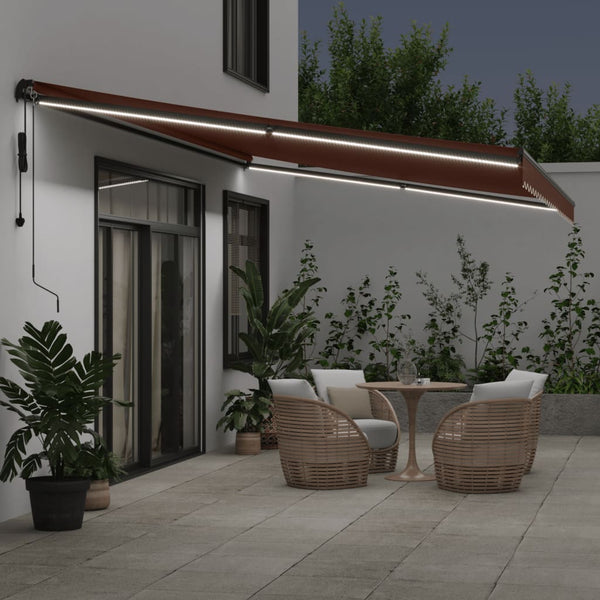 vidaXL Automatic Awning with LEDs Brown 600x350 cm