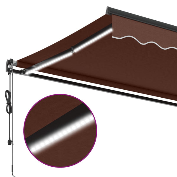 vidaXL Automatic Awning with LEDs Brown 600x350 cm