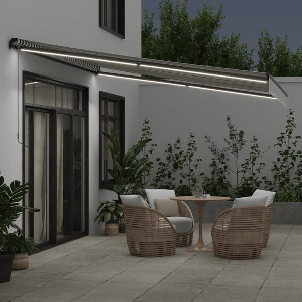 vidaXL Manual Awning with LEDs Anthracite & White 400x350 cm