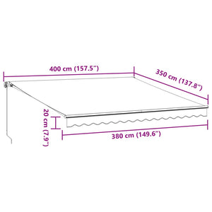 vidaXL Manual Awning with LEDs Anthracite & White 400x350 cm