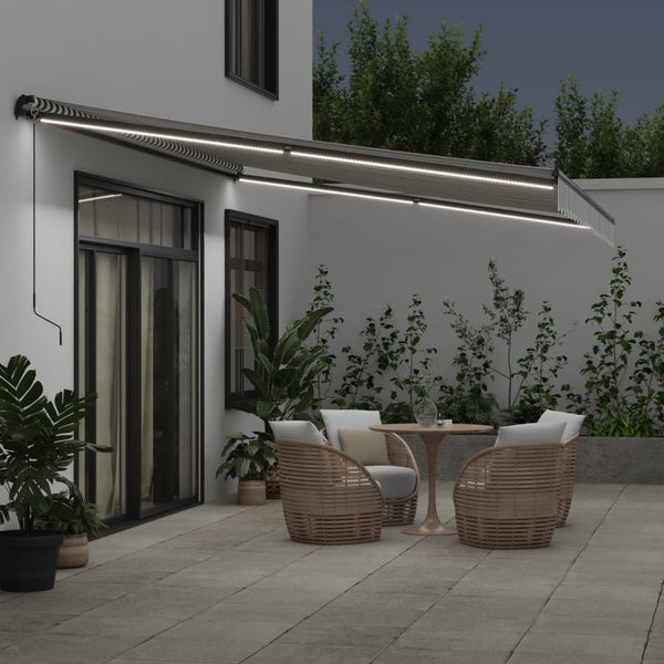 vidaXL Manual Awning with LEDs Anthracite & White 500x350 cm