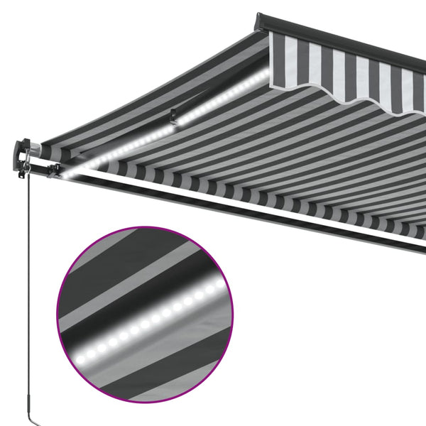 vidaXL Manual Awning with LEDs Anthracite & White 500x350 cm