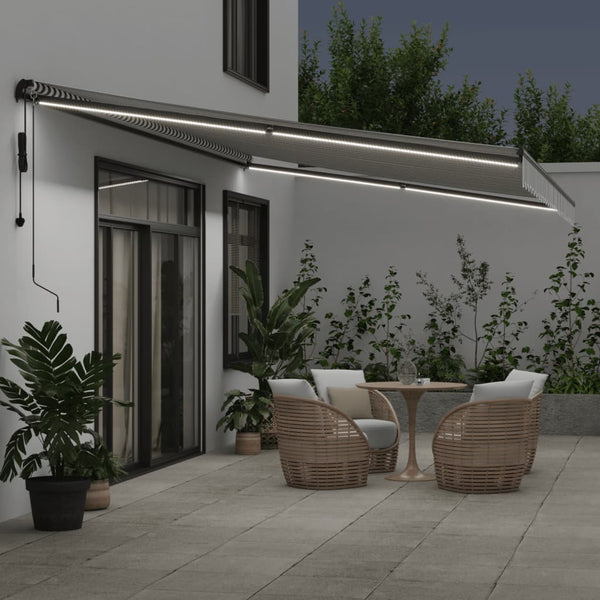 vidaXL Automatic Awning with LEDs Anthracite & White 600x350 cm