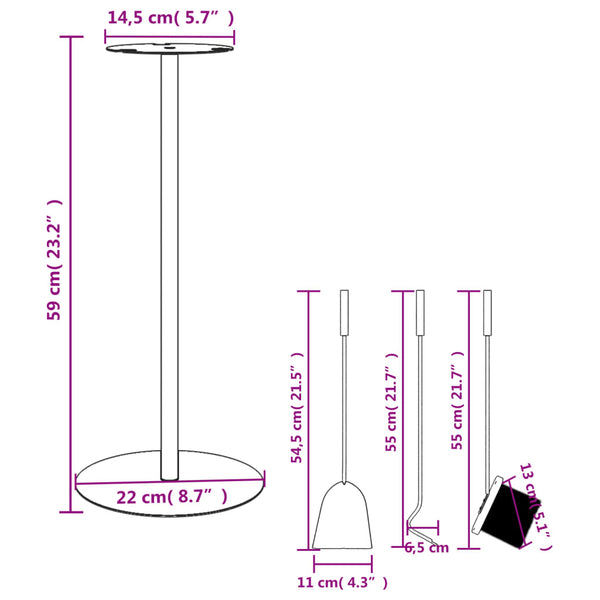 vidaXL 4-piece Fireplace Tool Set 22 x 59 cm Steel