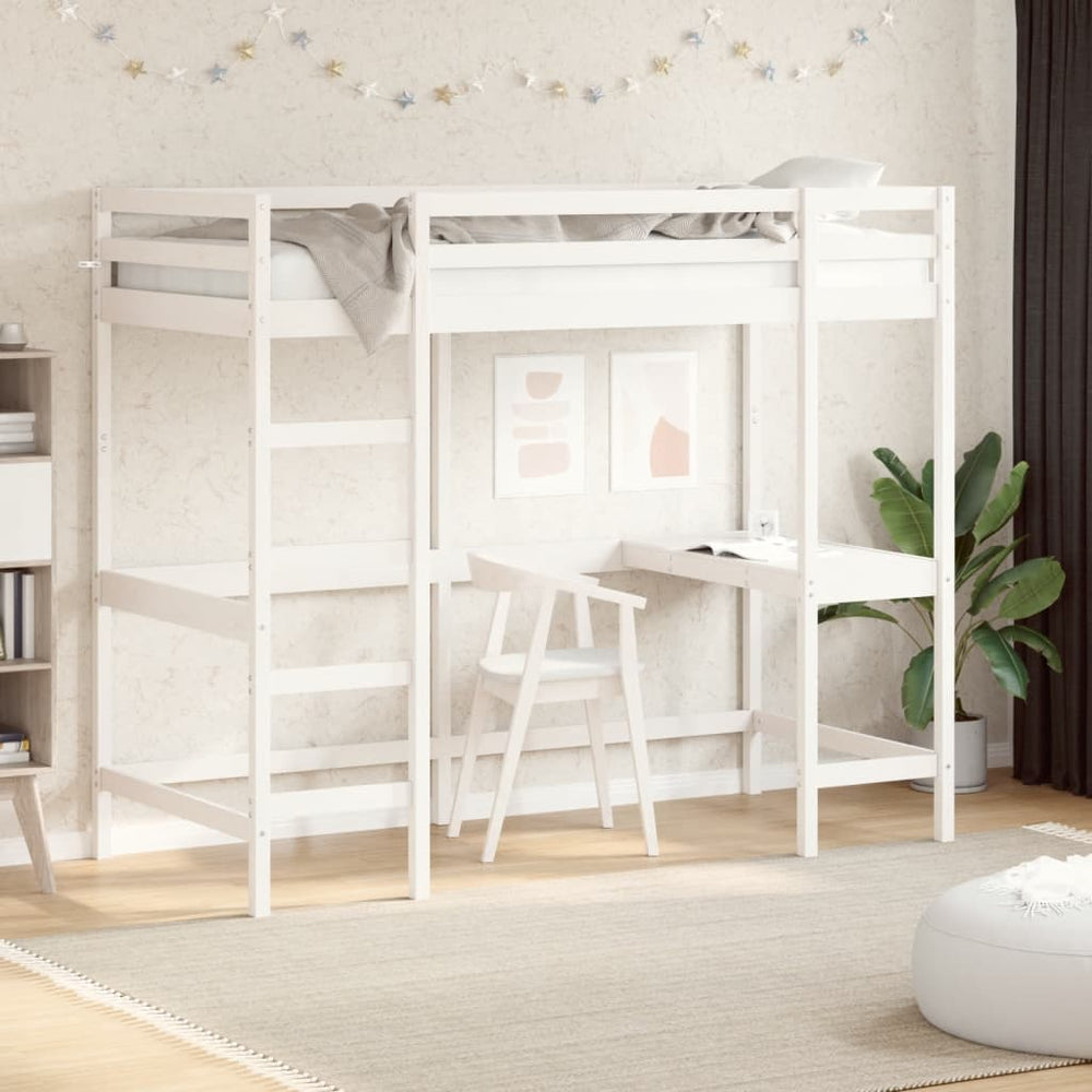 vidaXL Loft Bed with Desk White 90x200 cm Solid Pine