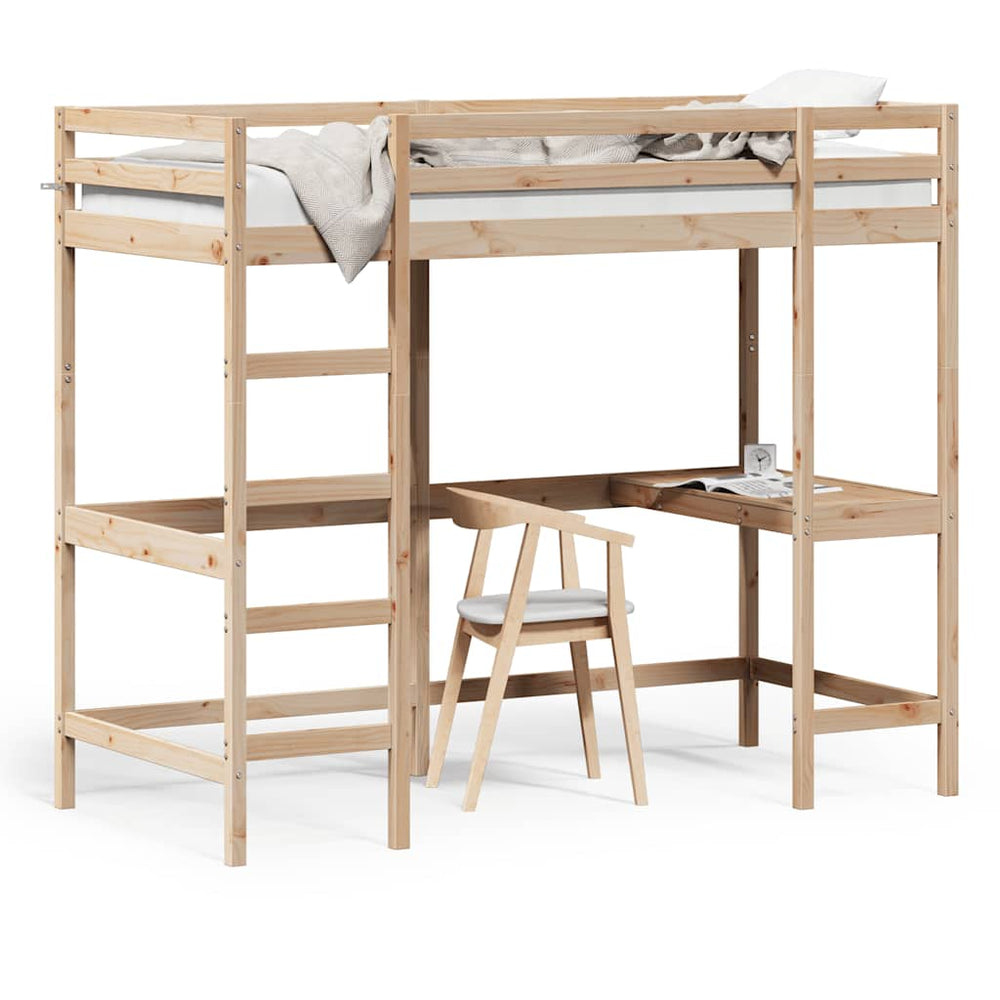 vidaXL Loft Bed with Desk 90x190 cm Solid Pine Wood