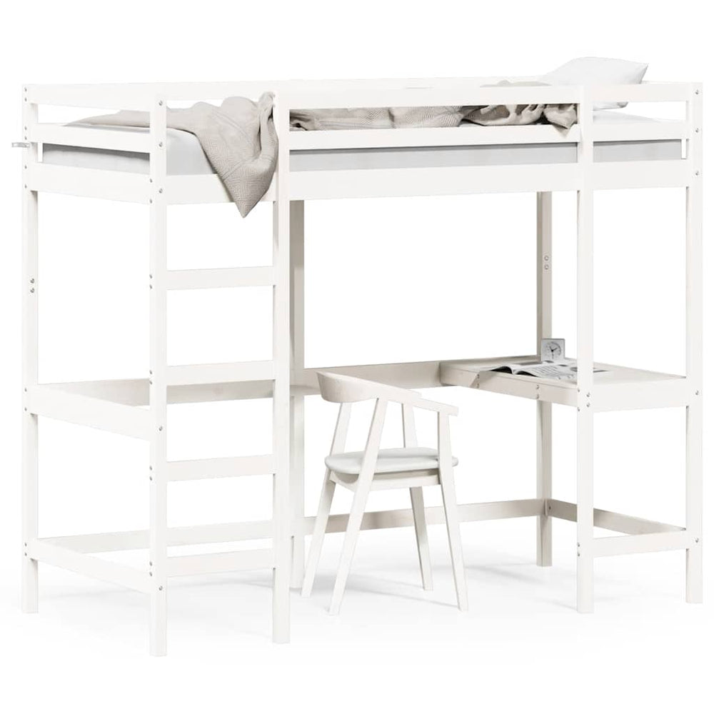 vidaXL Loft Bed with Desk White 90x190 cm Solid Pine Wood
