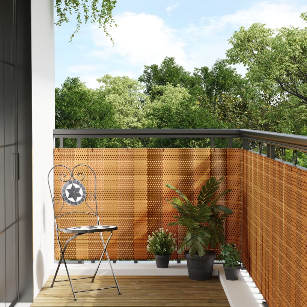 vidaXL Balcony Privacy Screen Light Brown 500x90 cm Poly Rattan