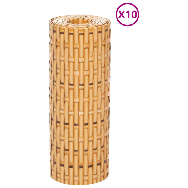 vidaXL Balcony Privacy Screens 10 pcs. Light Brown 255x19 cm Poly Rattan