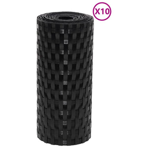 vidaXL Balcony Privacy Screens 10 pcs Black 255x19 cm Poly Rattan