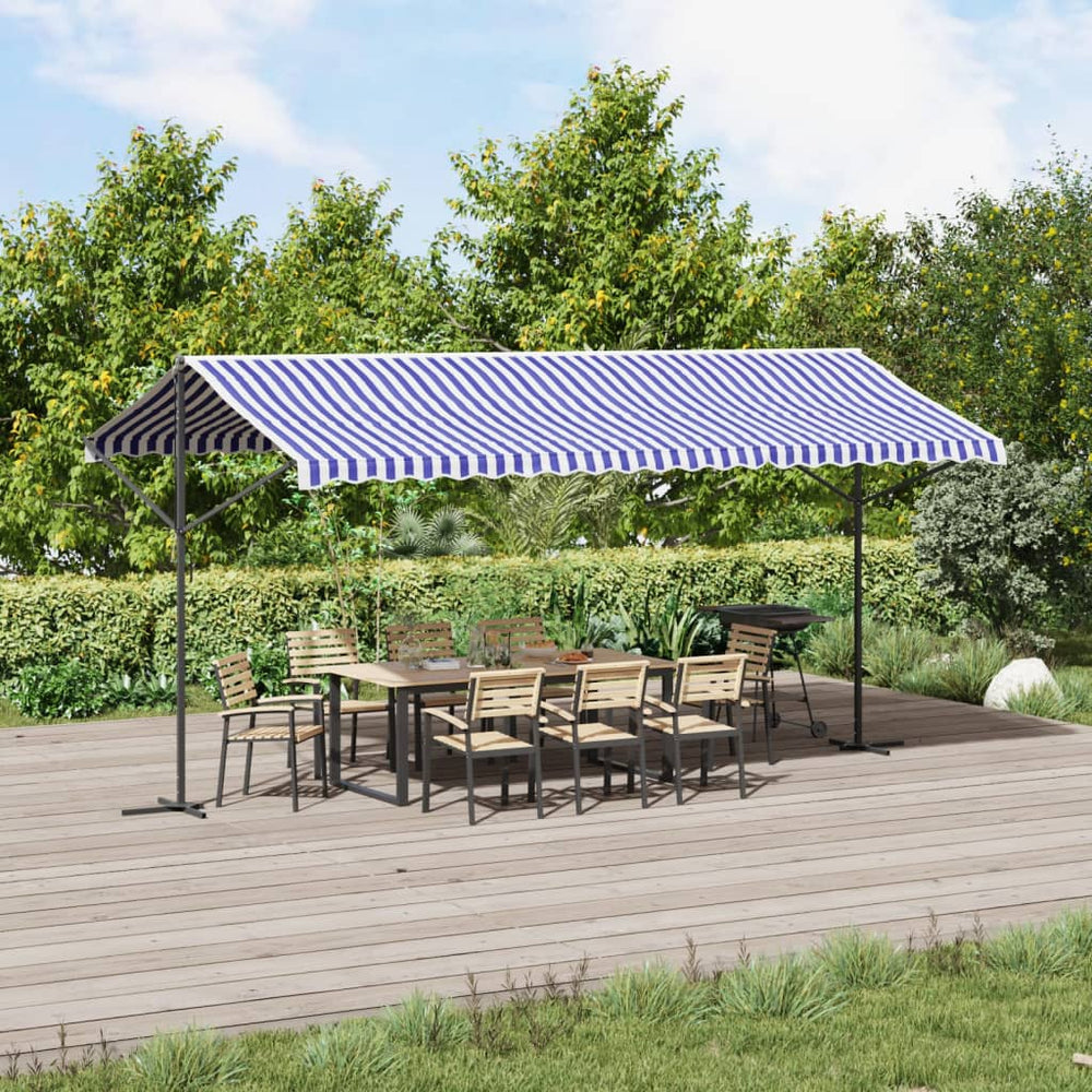 vidaXL Free-standing Awning Blue and White 500x300 cm Fabric and Steel